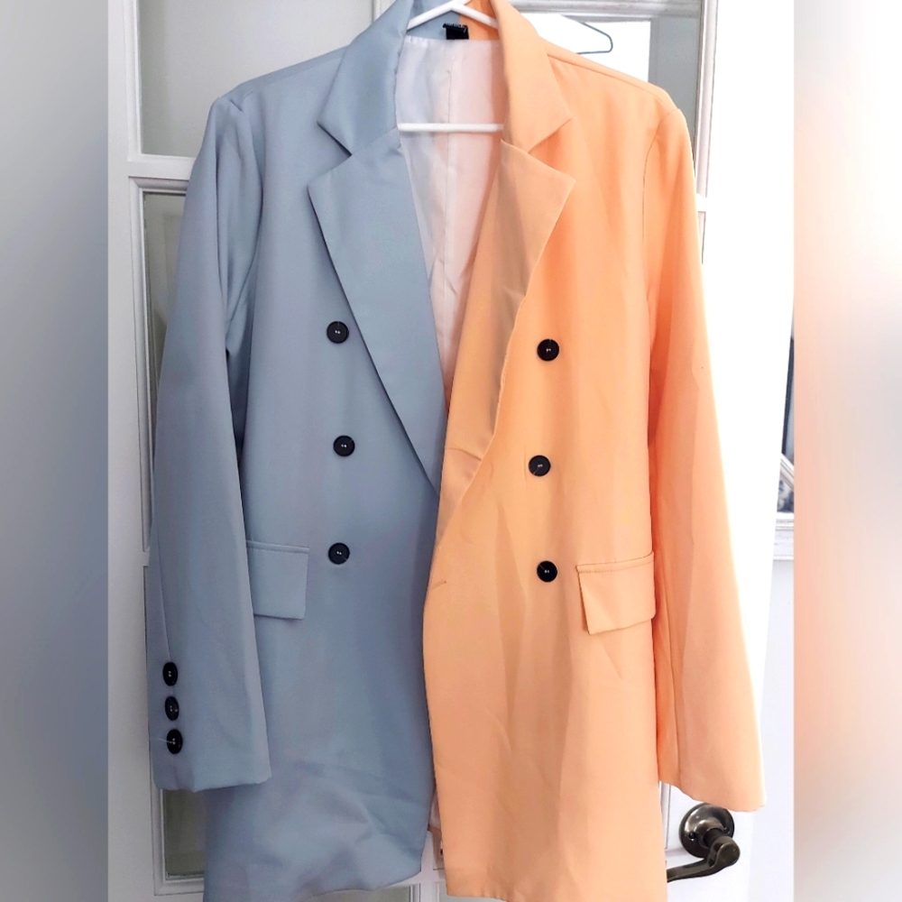 Unique Two-Tone Blazer - Blue and Peach